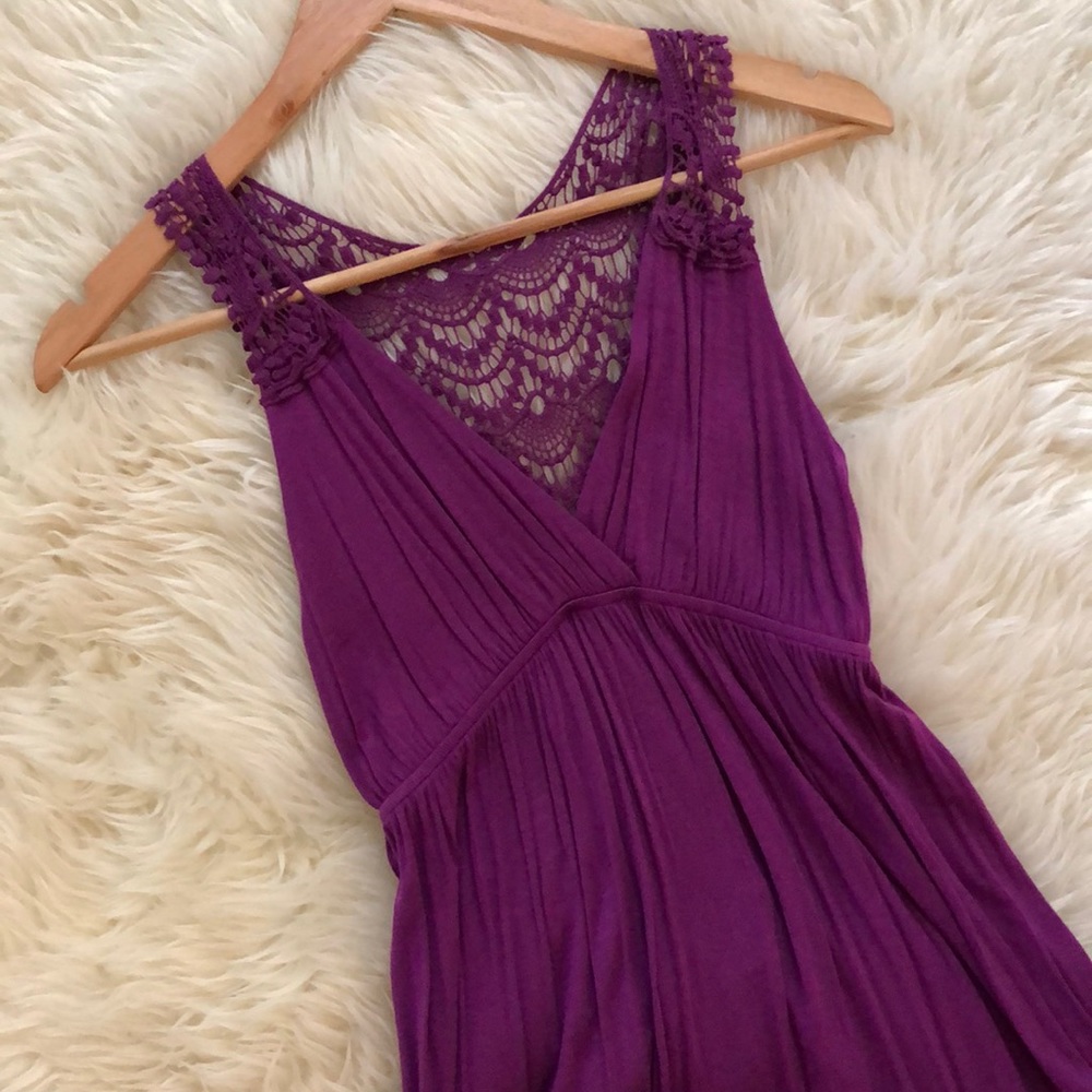 Crocheted back jersey dress - purple
